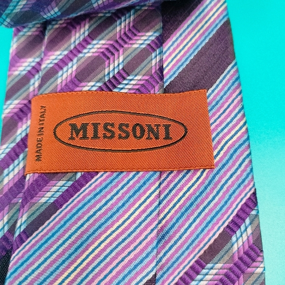 Missoni Tie Necktie Silk Purple Blue Striped Abstract Retro Classic Textured - Picture 4 of 8